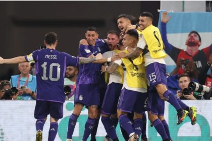Argentina celebra un gol marcado frente a Polonia. EFE/ Juan Ignacio Roncoroni