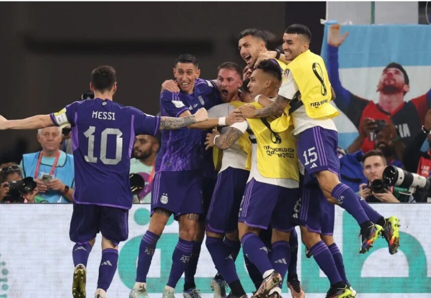 Argentina celebra un gol marcado frente a Polonia. EFE/ Juan Ignacio Roncoroni