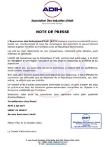 Asociación de Industrias de Haití apoya haitianos mantenga cerradas las fronteras