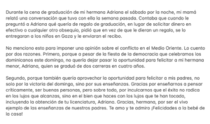 Hija de Abinader pidió que regalos de graduación se lo dieran a los niños de Gaza 7 Hija de Abinader pidió que regalos de graduación se lo dieran a los niños de Gaza