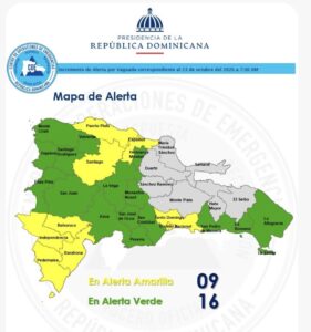 COE aumenta a 8 las provincias y el DN en alerta amarilla y otras 16 en verde