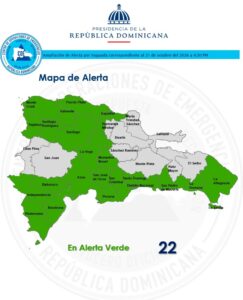 COE coloca 22 provincias en alerta verde por lluvias, tormentas eléctricas y posibles inundaciones